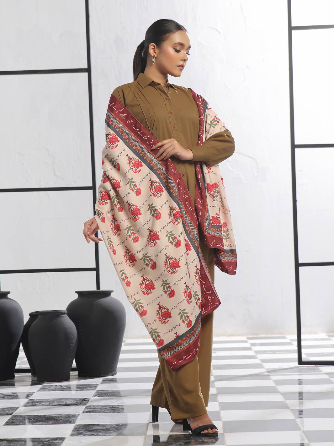 Khudse Silk Dupatta (Beige)