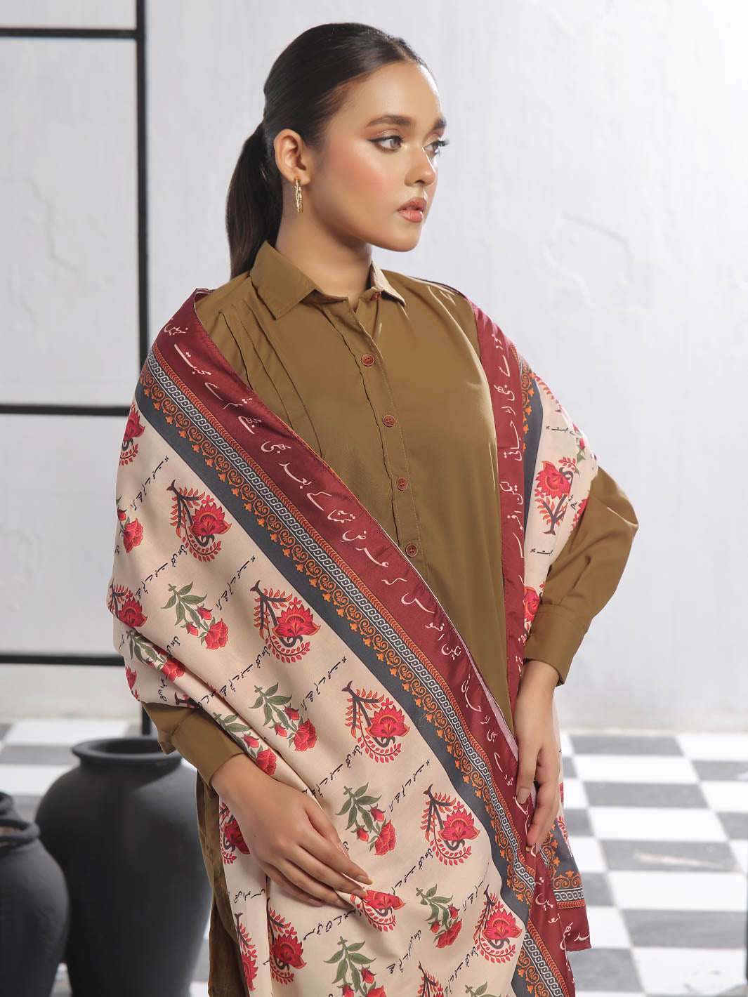 Khudse Silk Dupatta (Beige)