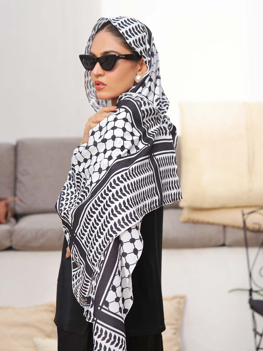 Palestine B&W Voile Dupatta (Black)