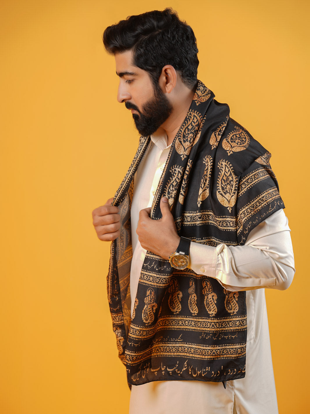 Ajrak batik Stole (Black Gold - Men)