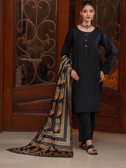 Ajrak Batik Silk (Golden Black)