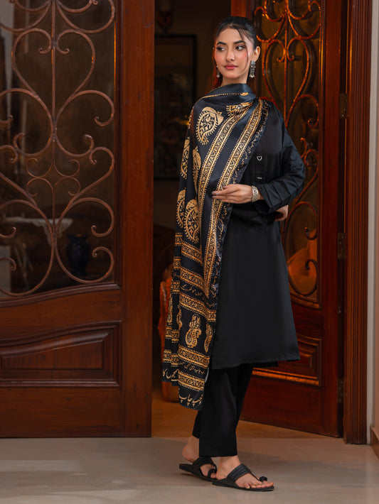 Ajrak Batik Silk (Golden Black)