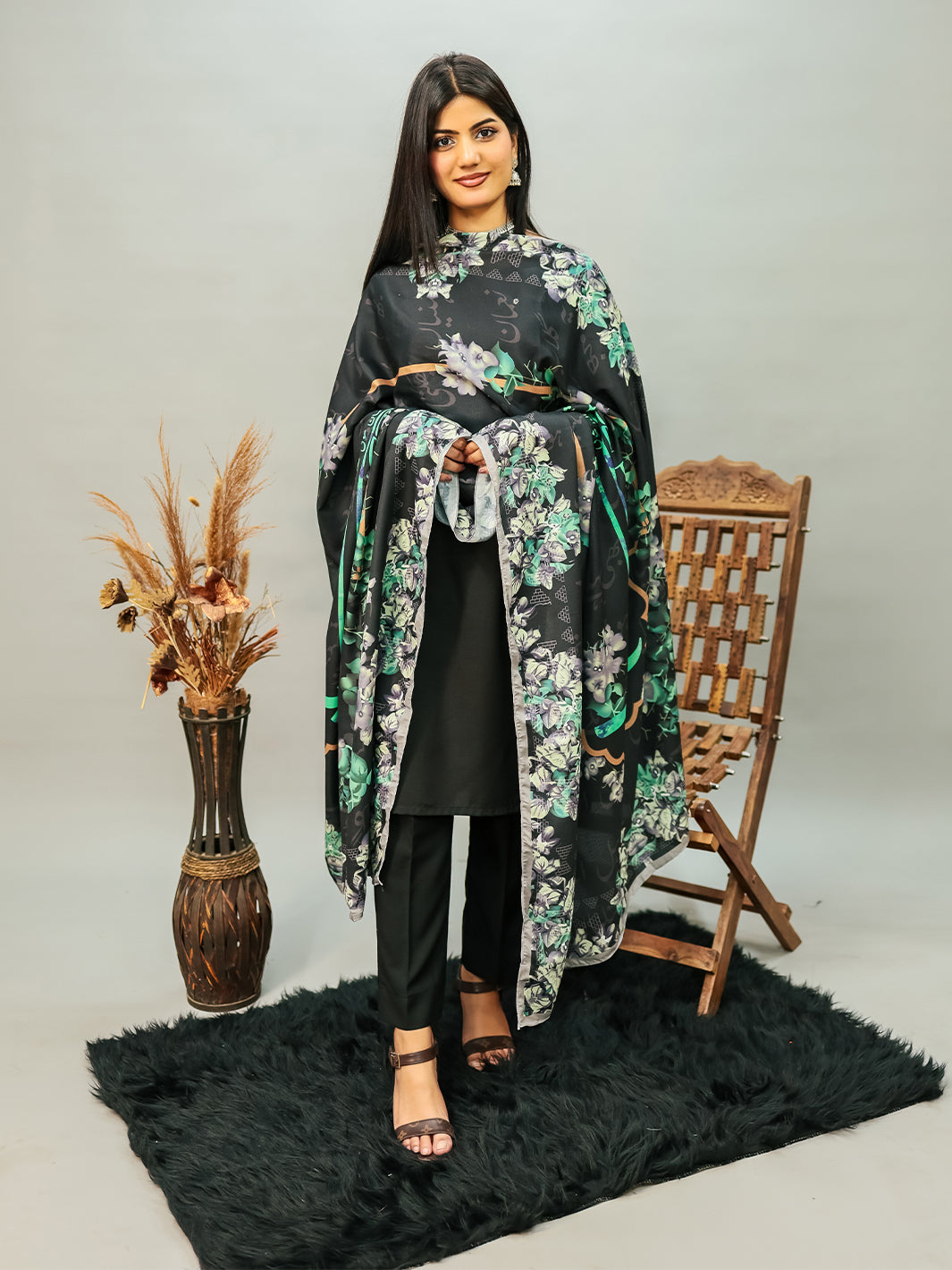 Gulaab Voile Dupatta (Black)