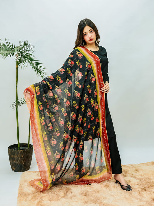 Khudse Premium Silk Dupatta(Black)