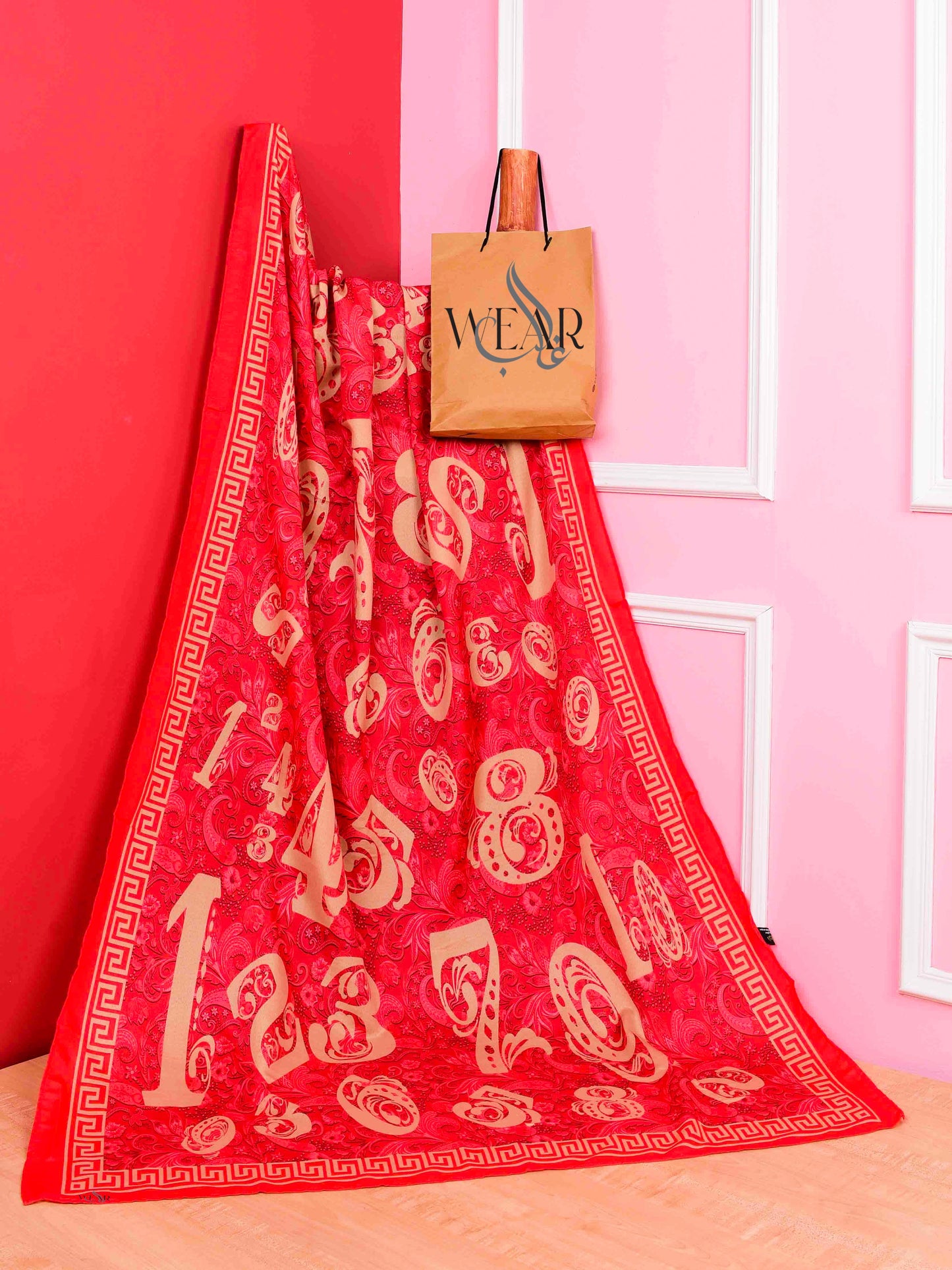 Numbers Dupatta (Pink)