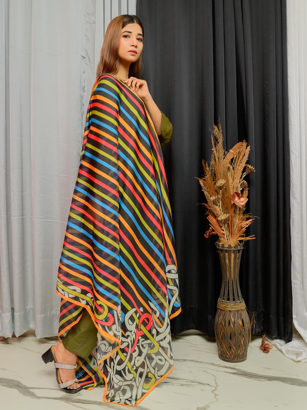 Stripe Premium Silk Dupatta (Multi)