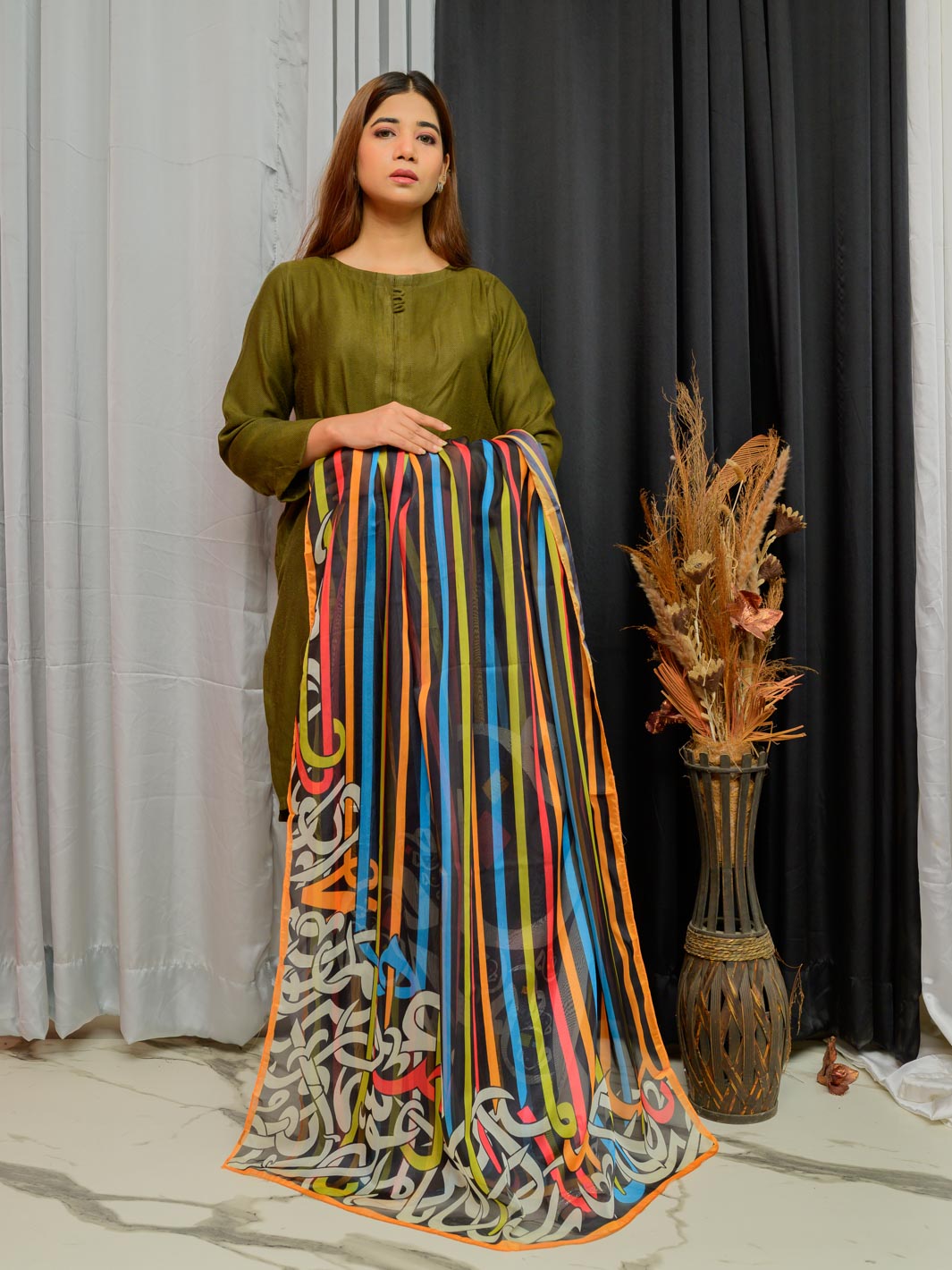 Stripe Premium Silk Dupatta (Multi)