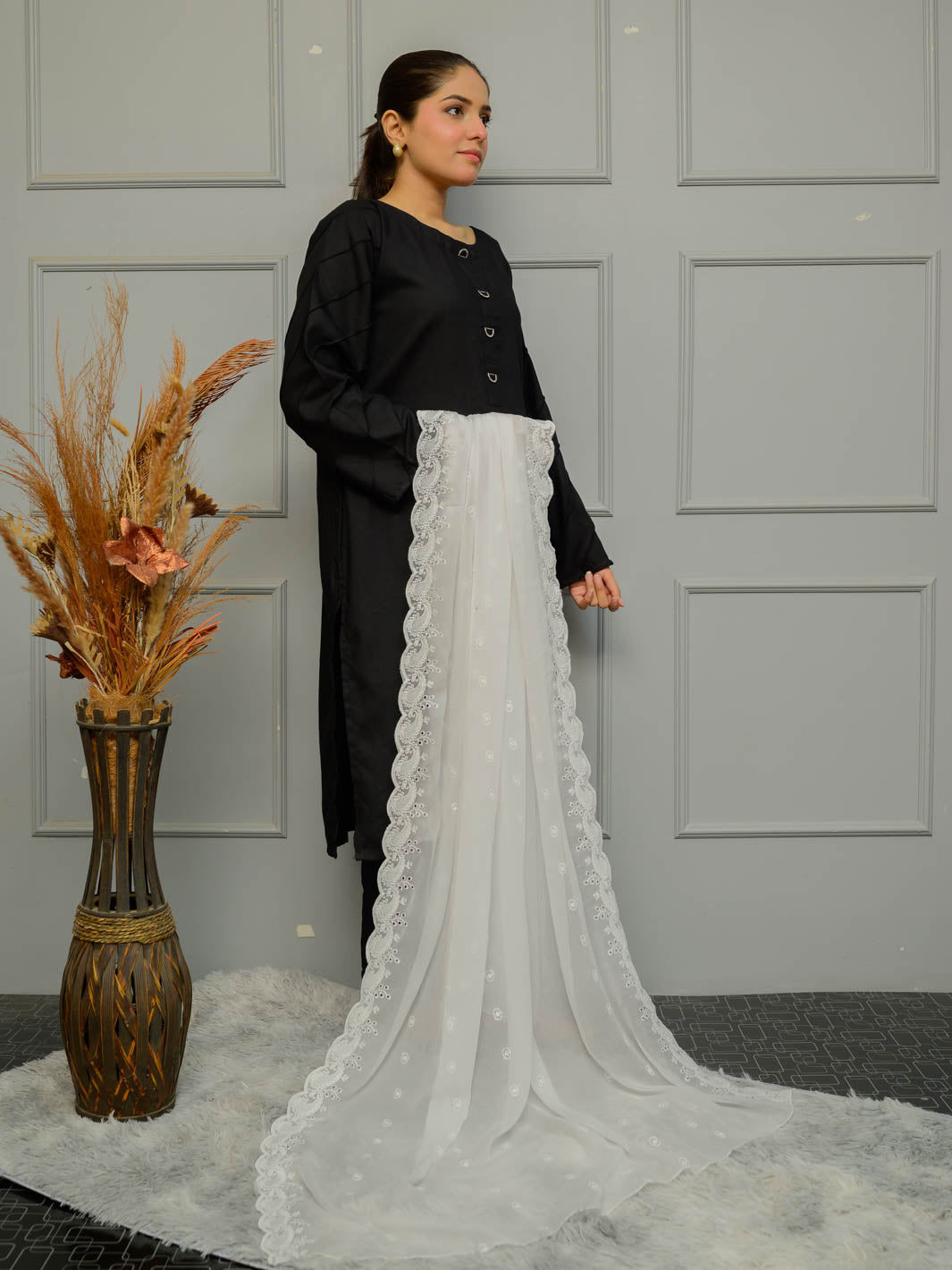 Chiffion Embroidered Dupatta (White 002)