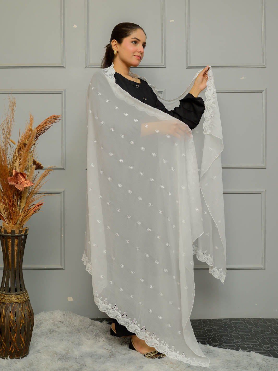 Chiffion Embroidered Dupatta (White 002)