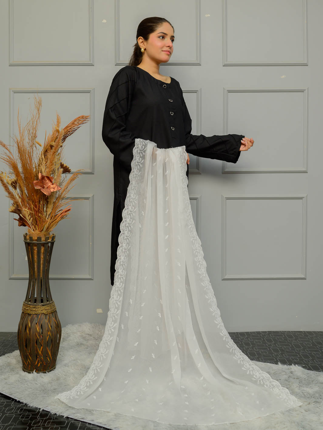 Chiffion Embroidered Dupatta (White 001)