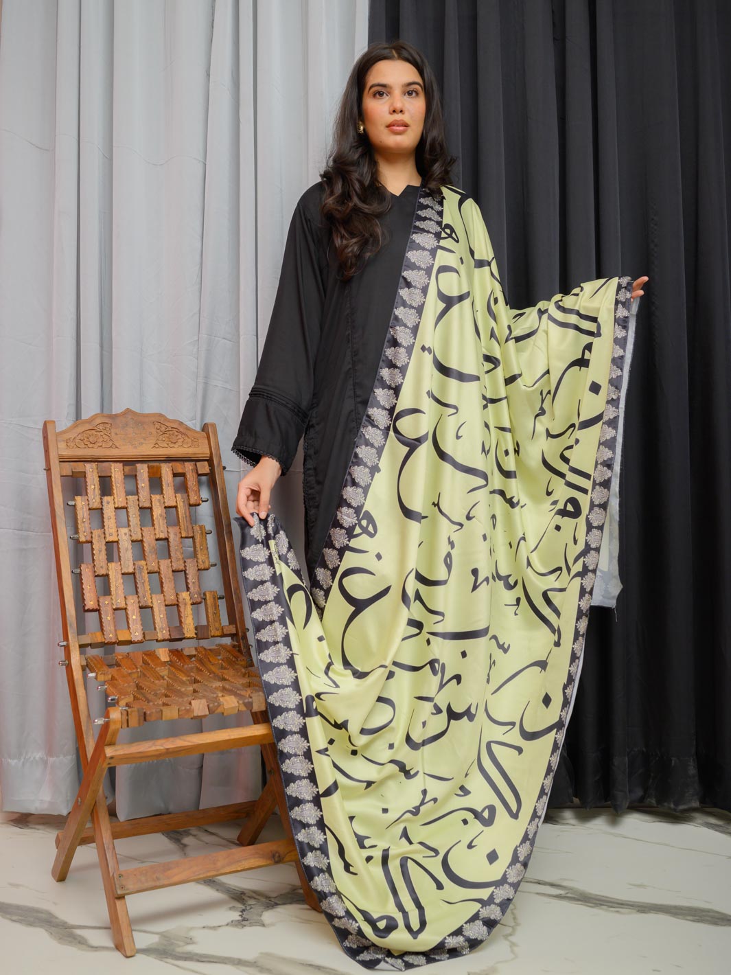 Huroof V2 Silk Dupatta (Lemon Green)