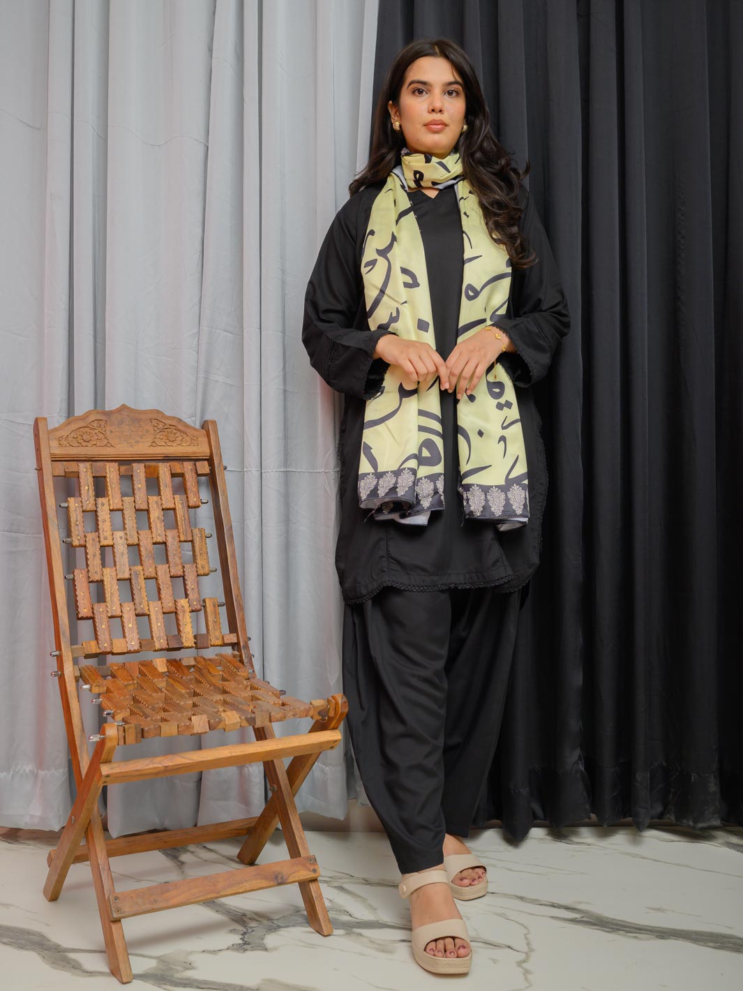 Huroof V2 Silk Dupatta (Lemon Green)