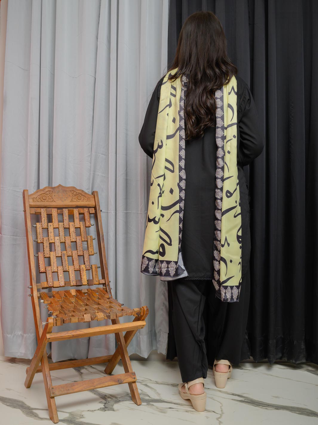 Huroof V2 Silk Dupatta (Lemon Green)