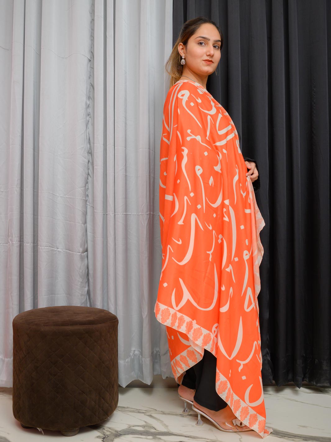 Huroof V2 Silk Dupatta (Orange)