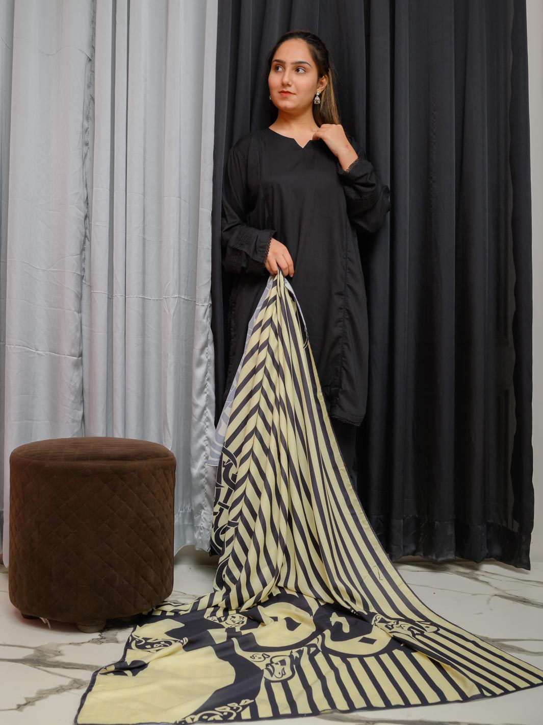Strip Dupatta (Lemon)