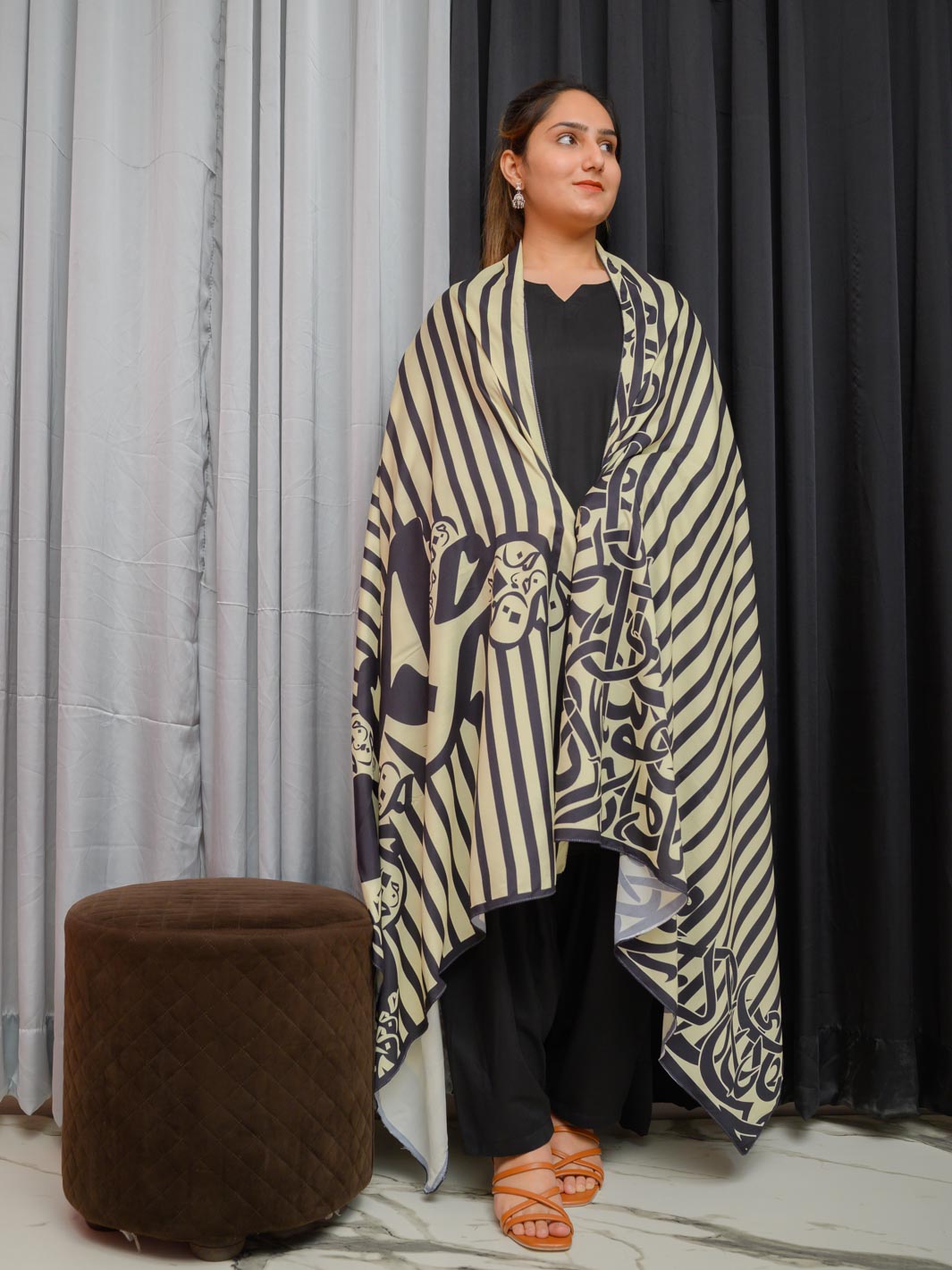 Strip Dupatta (Lemon)