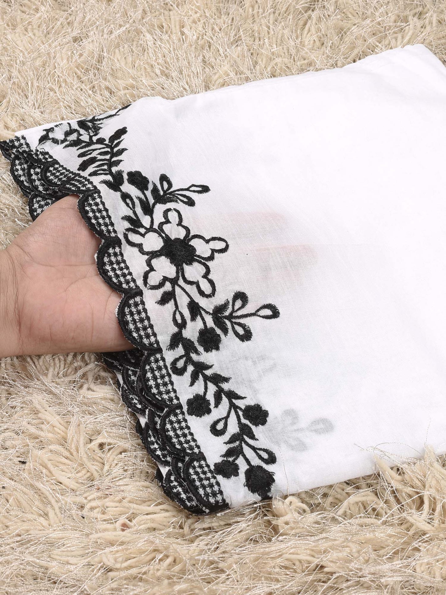 Pure Lawn Cutwork Dupatta (White&Black 005)