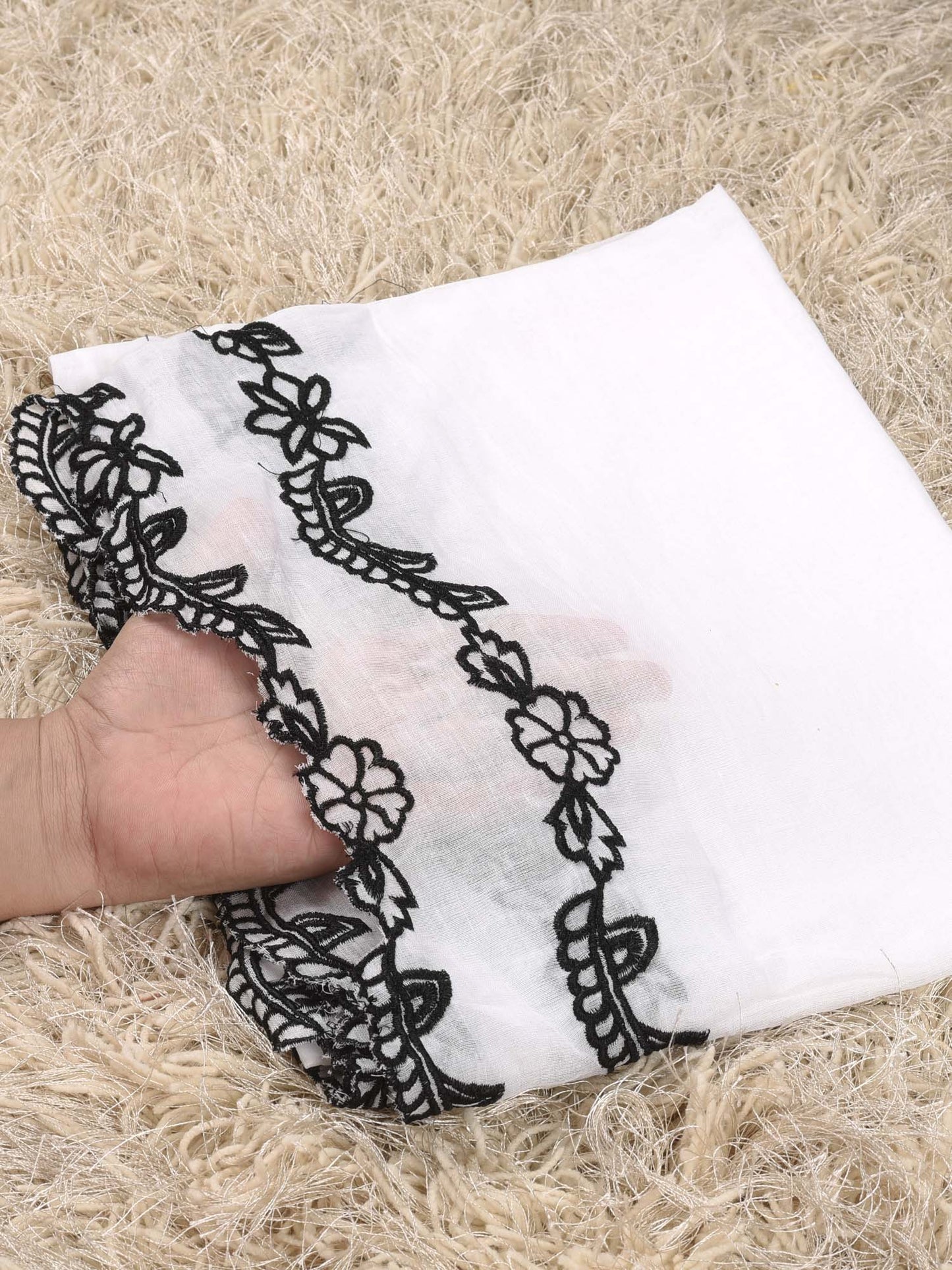 Pure Lawn Cutwork Dupatta (White&Black 003)