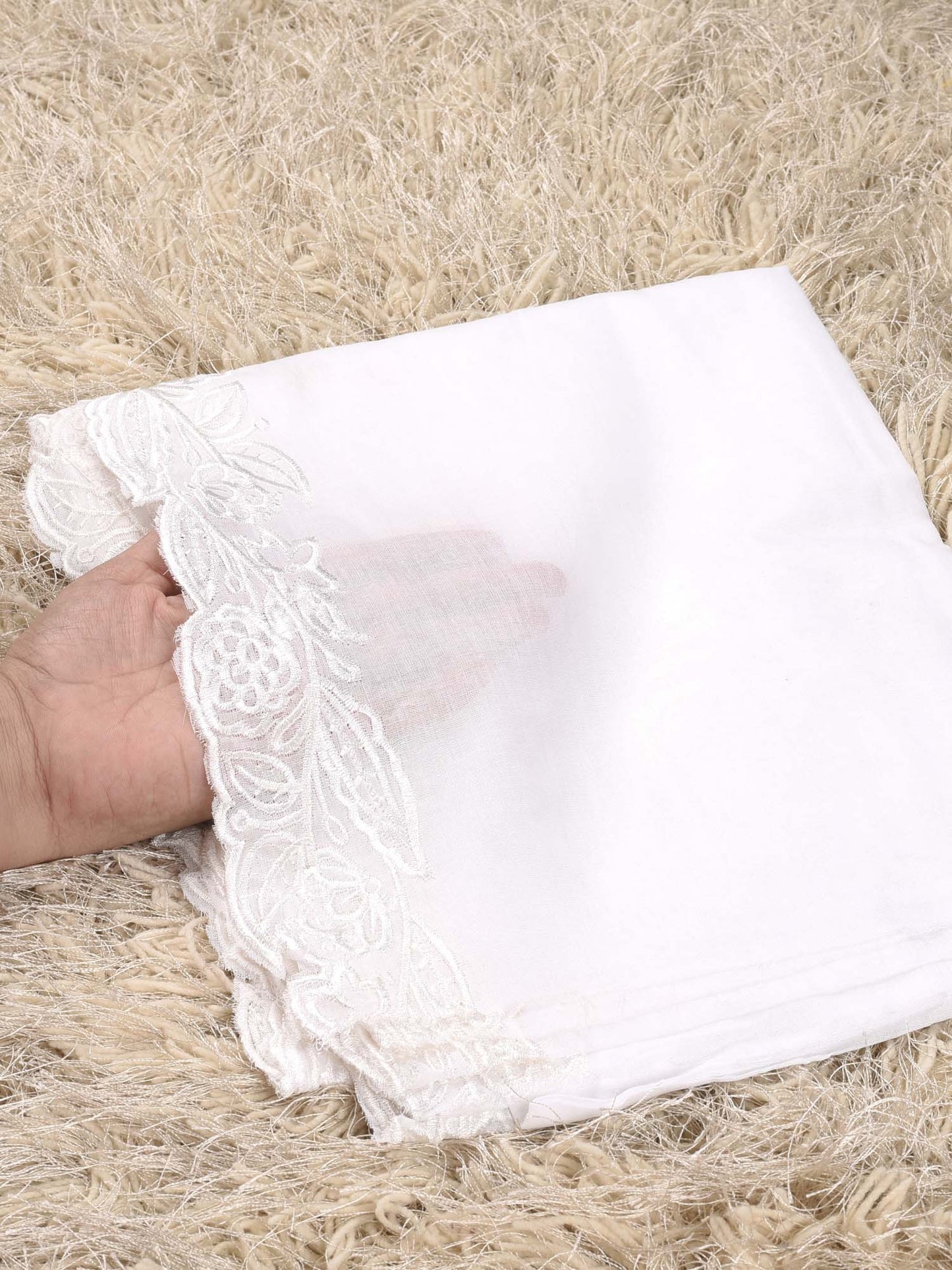 Pure Lawn Cutwork Dupatta (White 004)