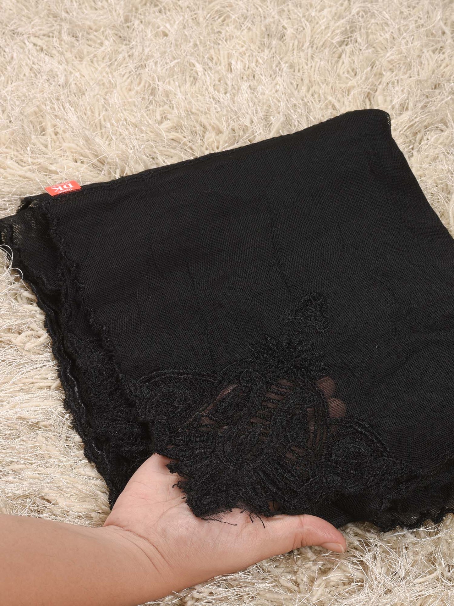 Khaddi Net Embroidered Dupatta (Black 004)