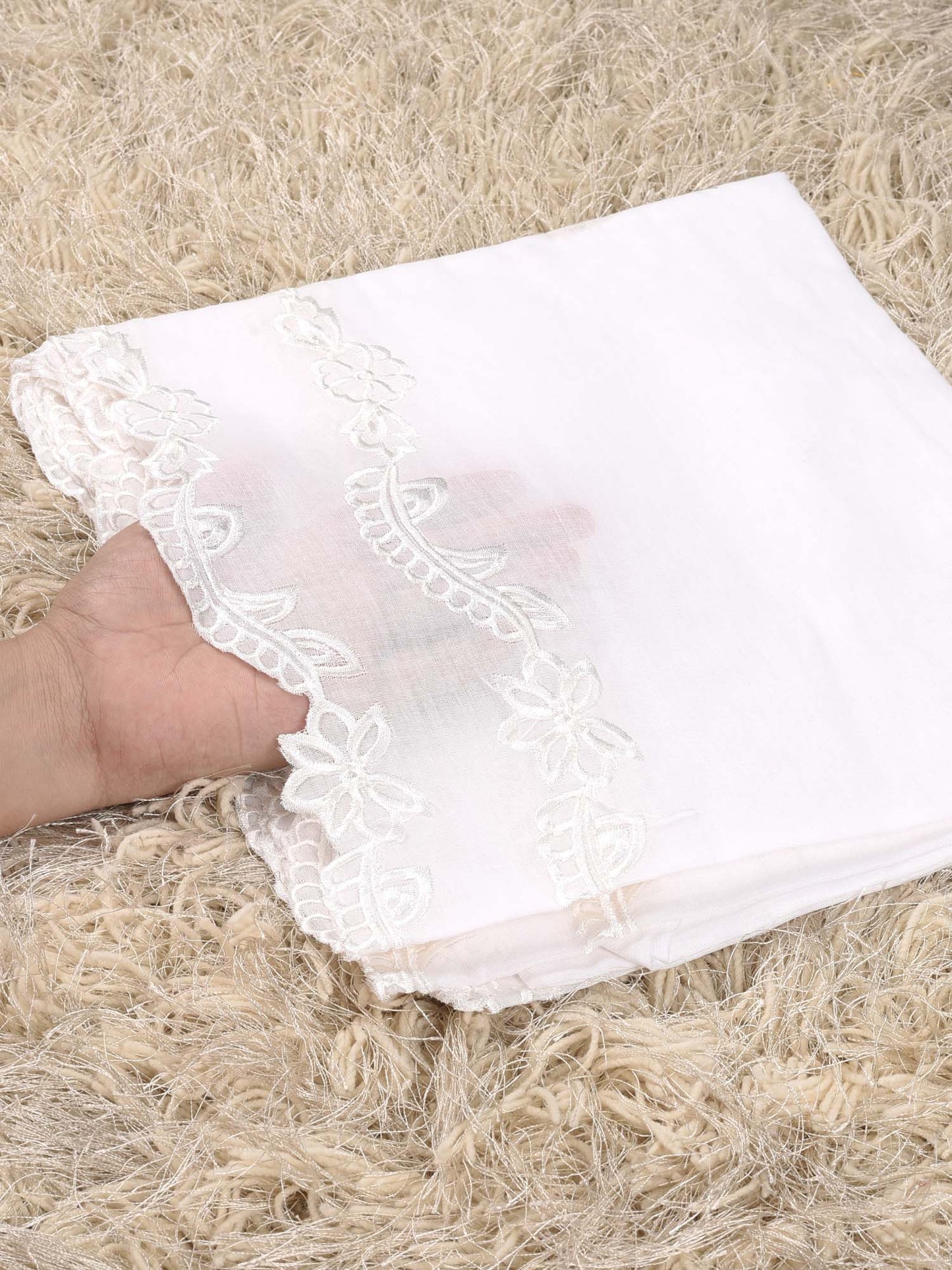 Pure Lawn Cutwork Dupatta (White 002)