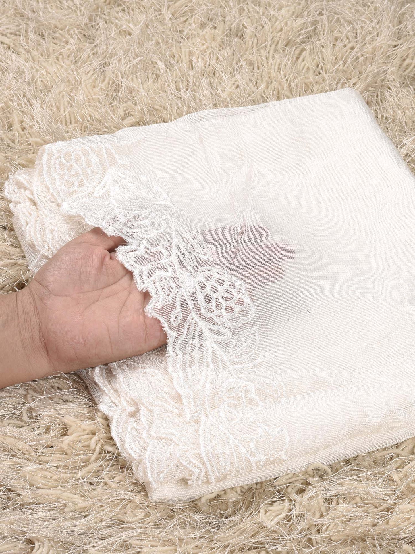 Khaddi Net Embroidered Dupatta (White 006)