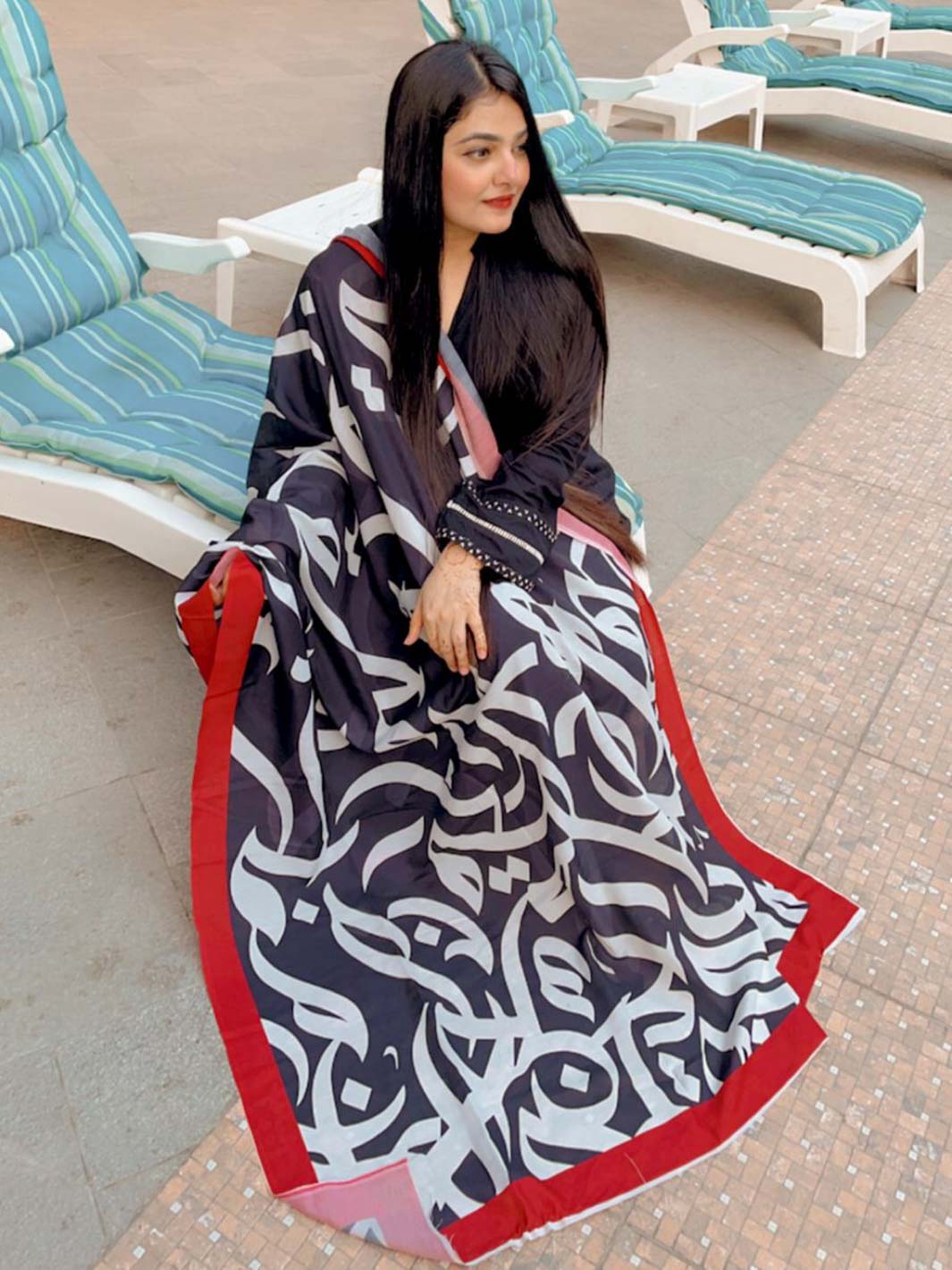 Huroof Silk Dupatta (Black)