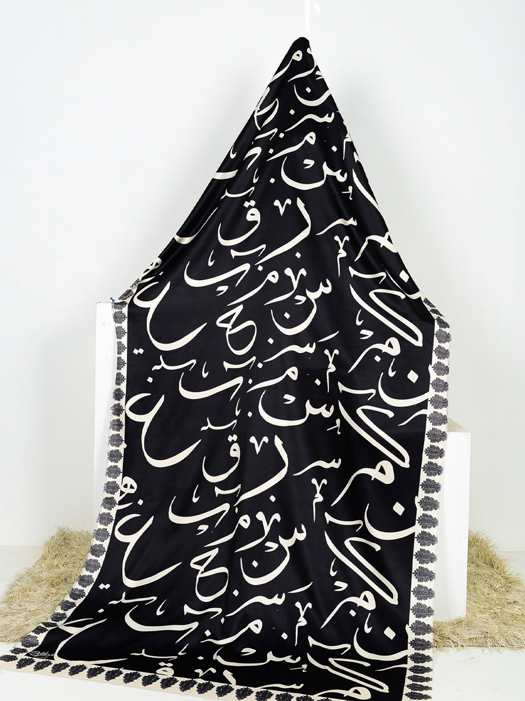 Huroof V2 Silk Dupatta (Black)