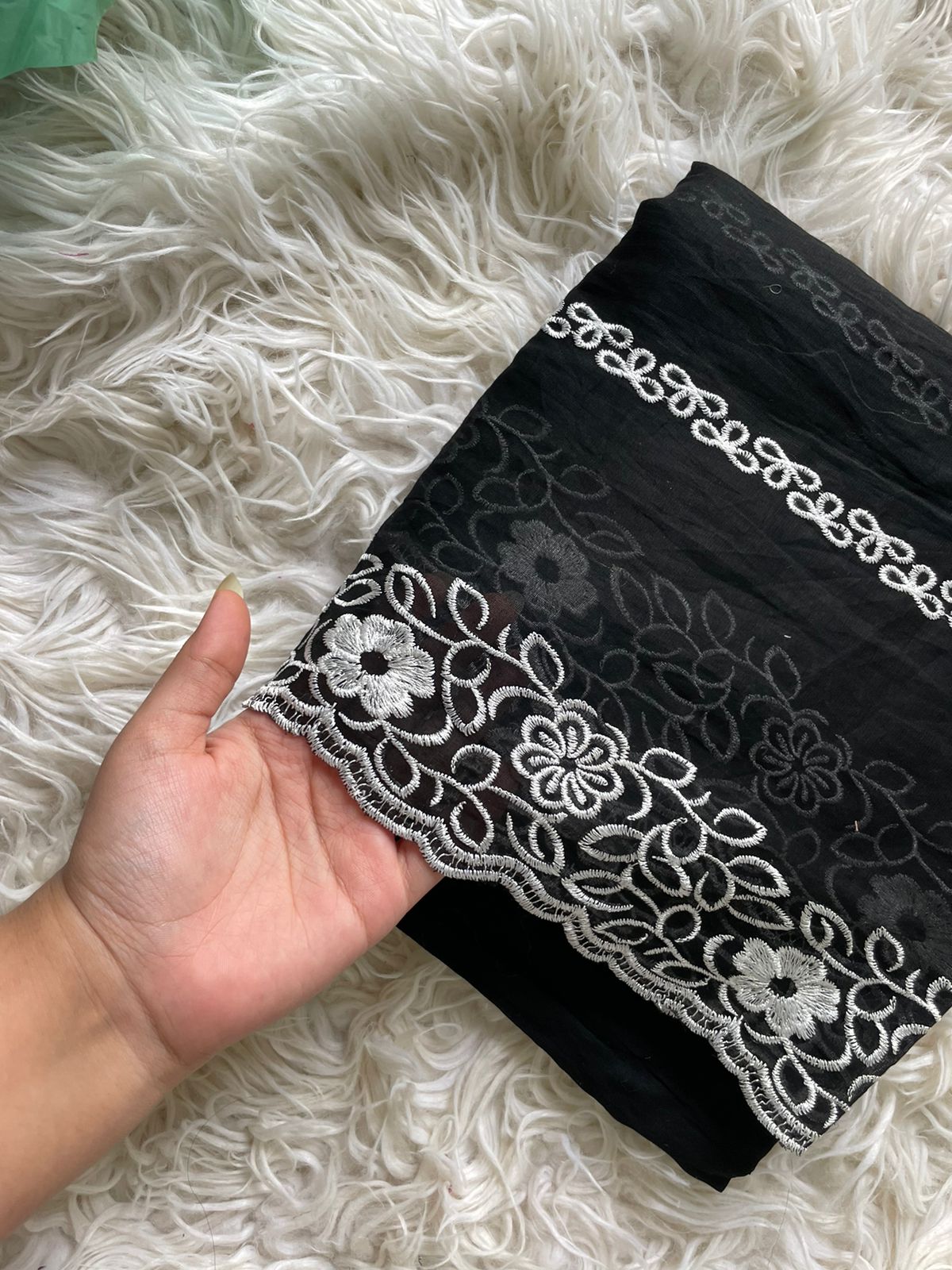 Pure lawn Cutwork Dupatta (Black&White 005)