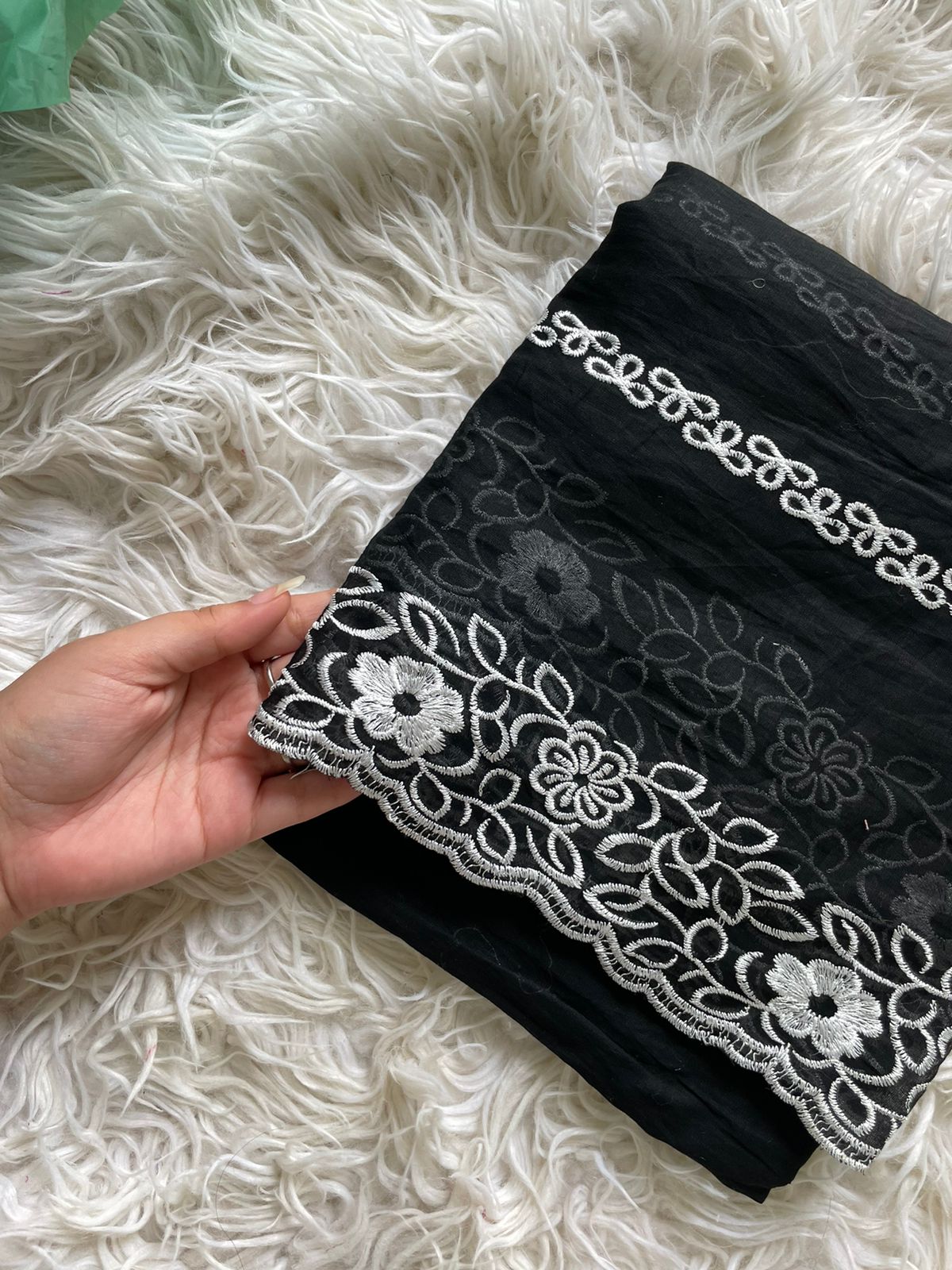 Pure lawn Cutwork Dupatta (Black&White 005)