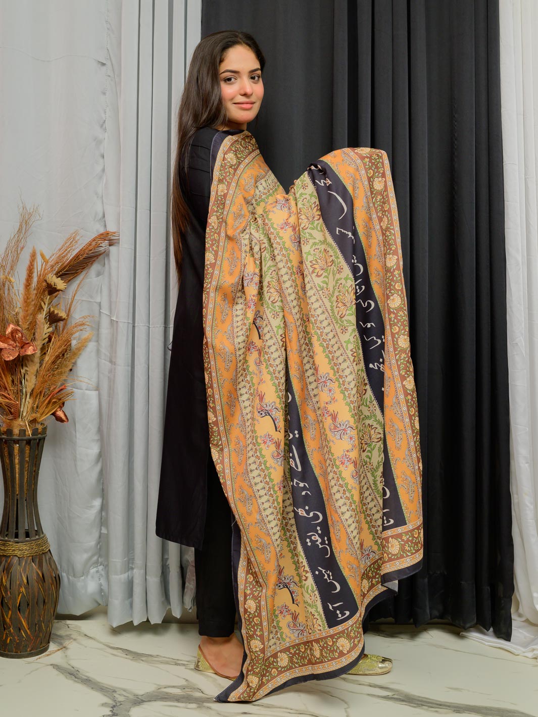 Phool Stripe Dupatta (Mustered)