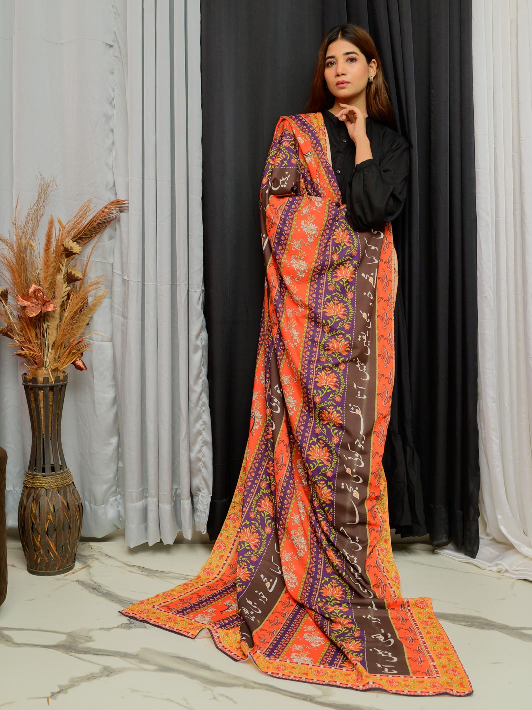 Phool Stripe Dupatta (Dark Multi)