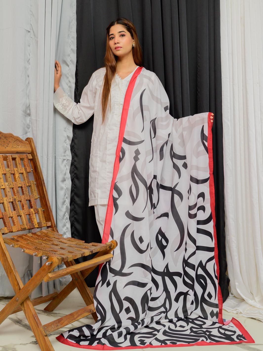 Huroof Dupatta (White)