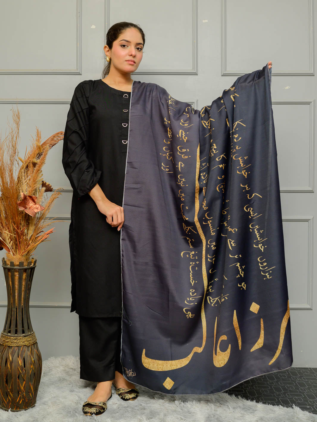 Ghalib ki khuahish Dupatta (Charcoal)