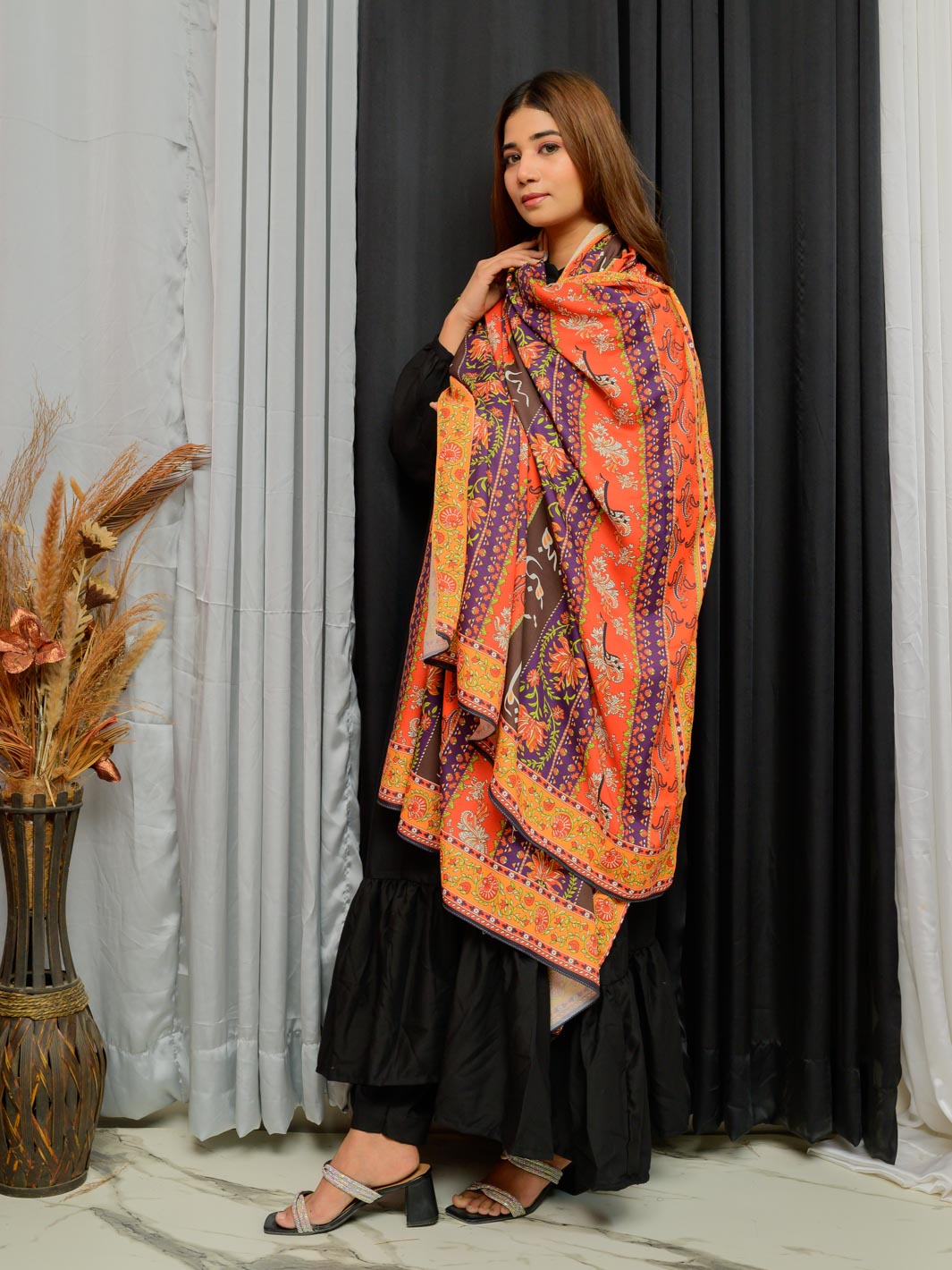 Phool Stripe Dupatta (Dark Multi)