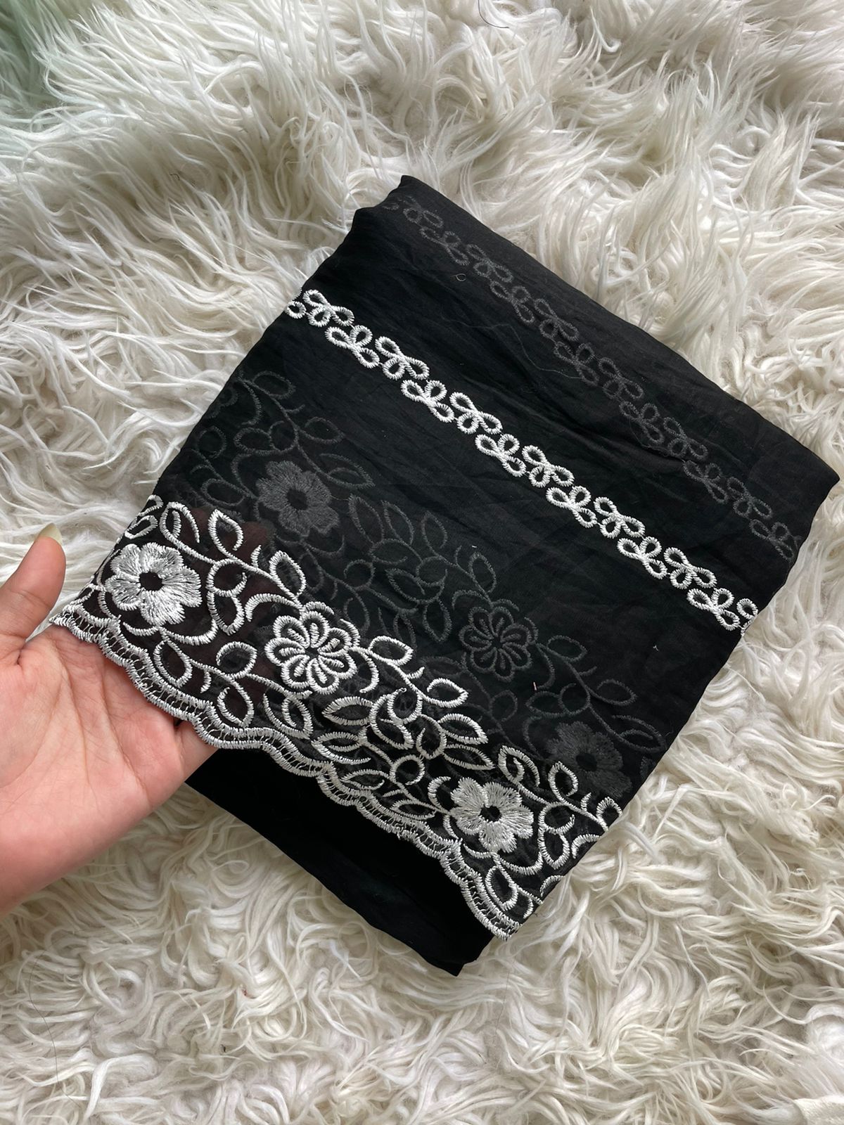 Pure lawn Cutwork Dupatta (Black&White 005)