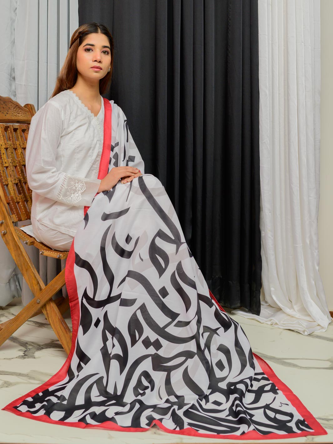 Huroof Dupatta (White)