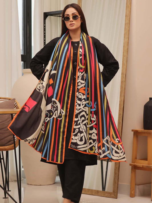 Stripe calligraphy Silk Dupatta (Multi)