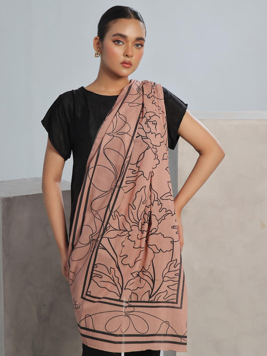 Floral Lawn Stole (Light Brown)