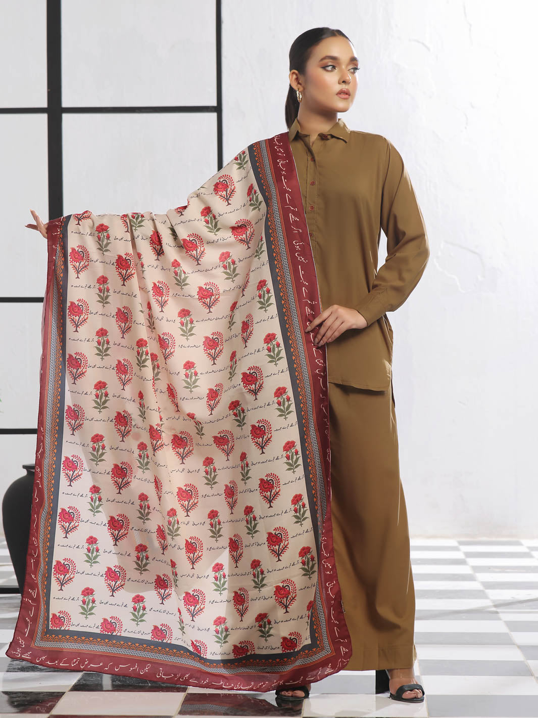 Khudse Silk Dupatta (Beige)