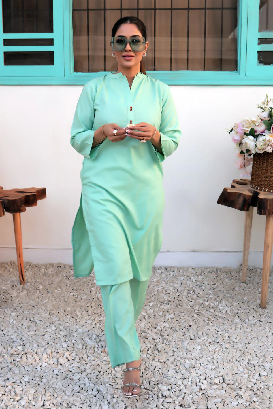 Haniya Co-Ord Set (Aqua Marine/Collar)