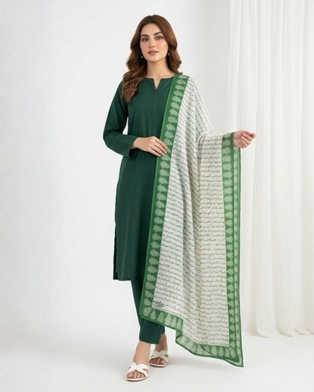Kitabi Dastaan dupatta (White-Green)
