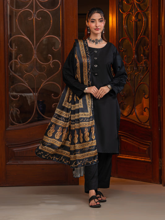 Ajrak Batik Silk  (Golden Black)