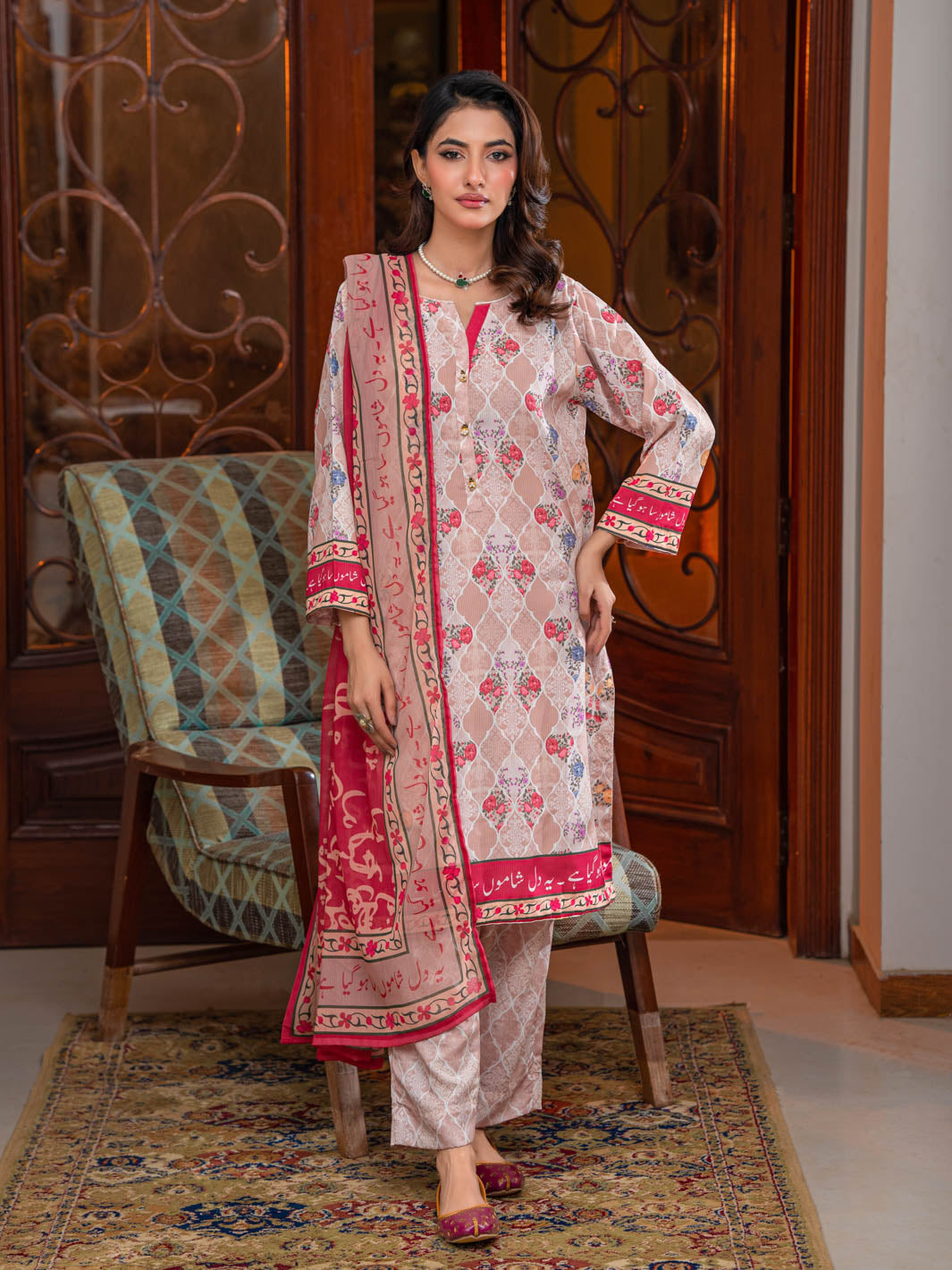 Noor Stitched 3 Pc (Beige)