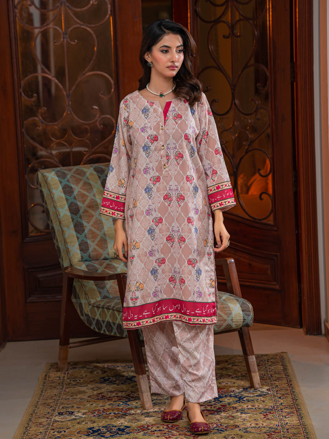 Noor Stitched 3 Pc (Beige)