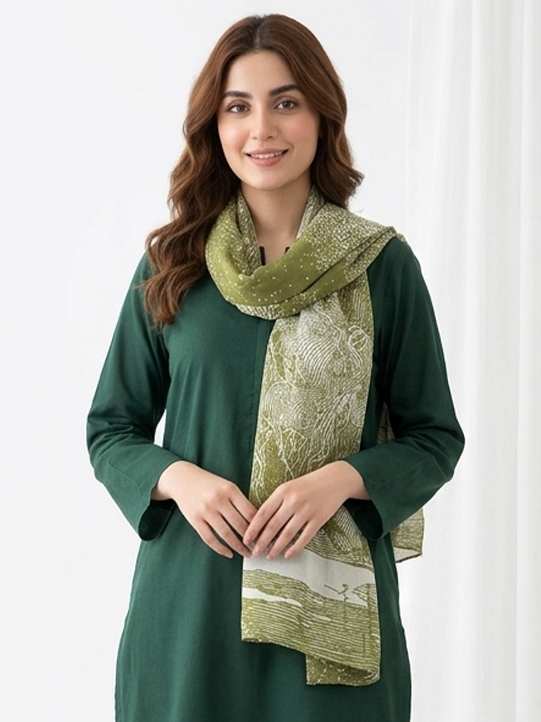 Forest silk Stole (Green)