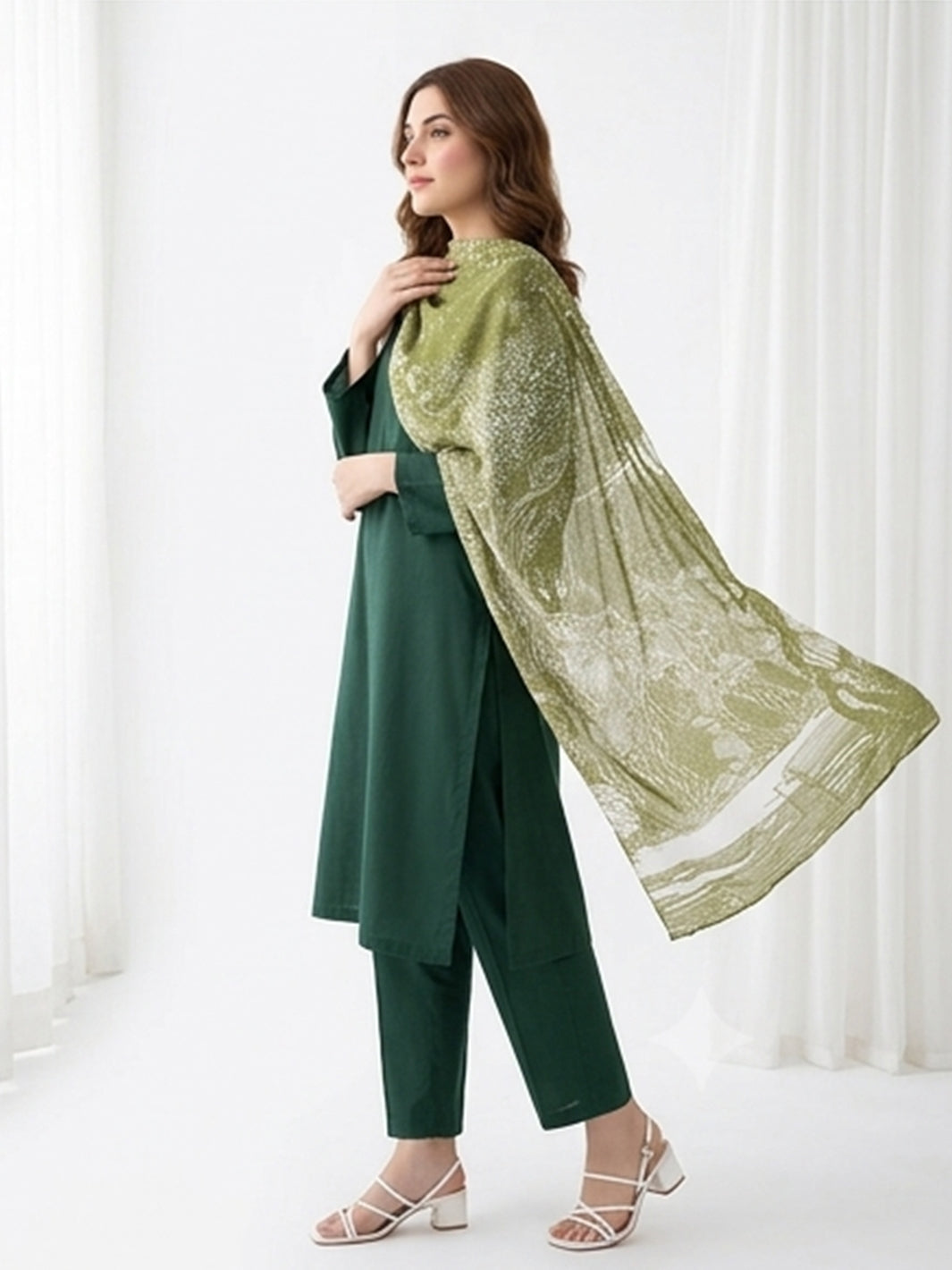 Forest silk Stole (Green)