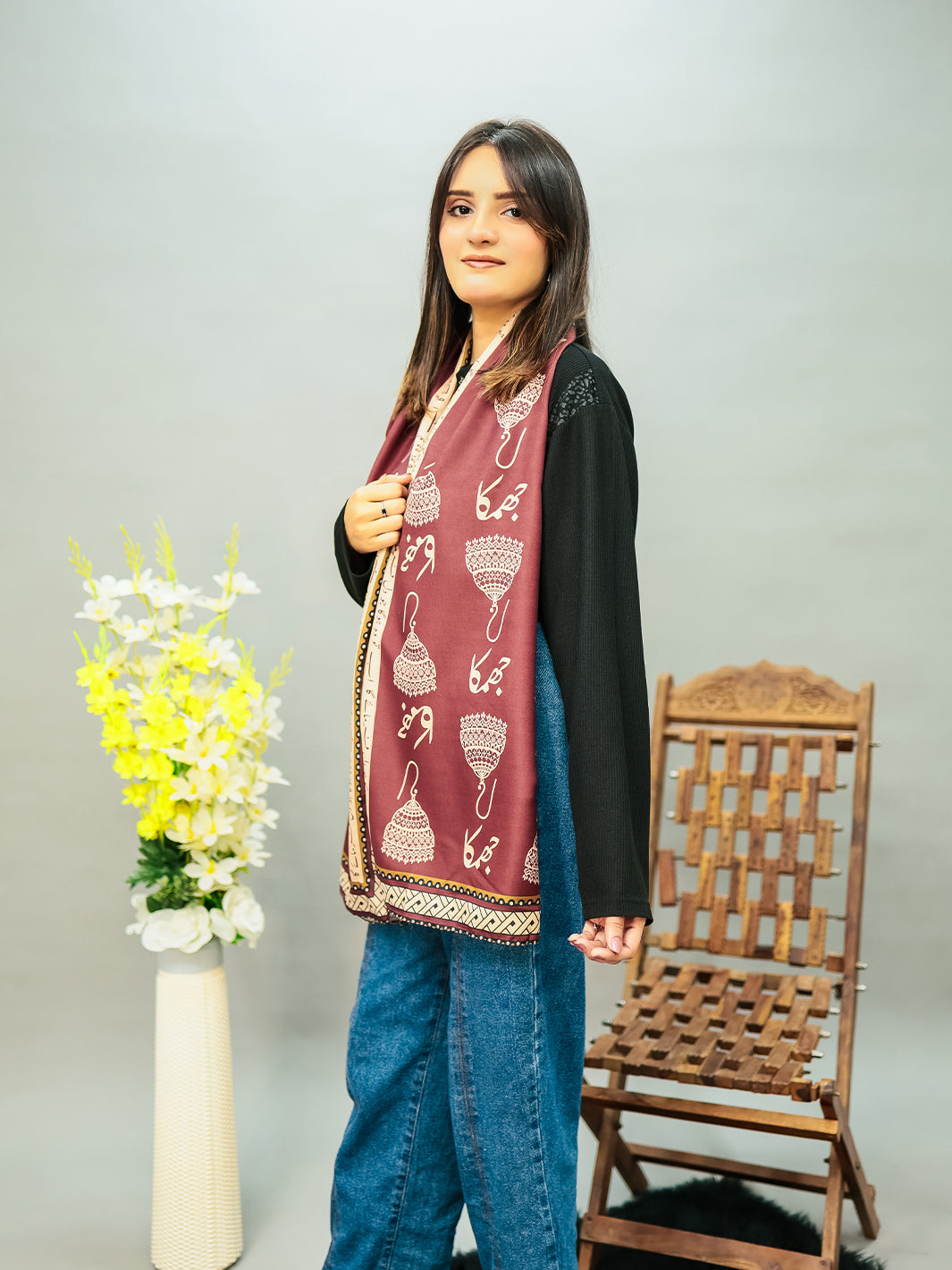 Jhumka Stole (Maroon)