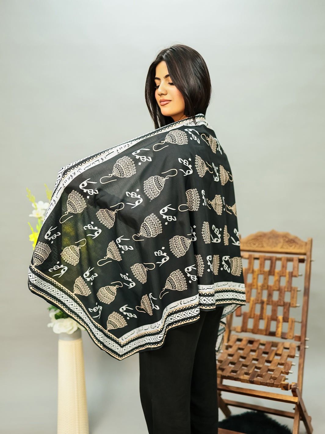 Jhumka Stole (White,Black n Skin)