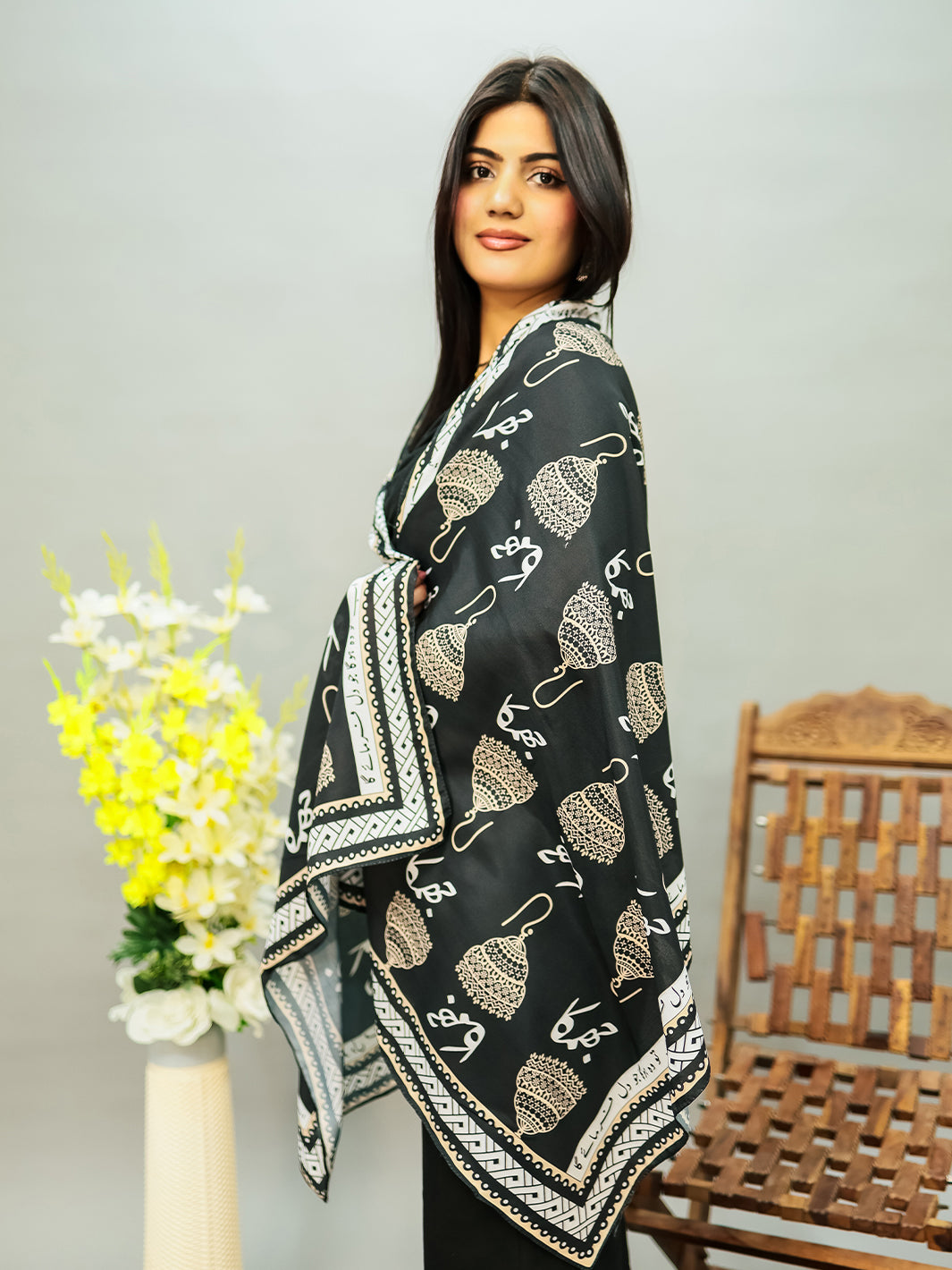 Jhumka Stole (White,Black n Skin)